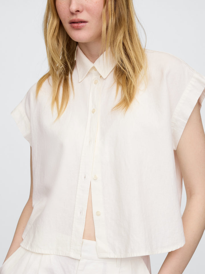 Gap Linen-Blend Cropped Shirt
