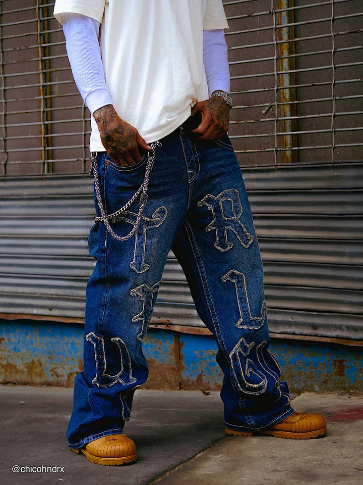 True Religion VINNY TRUE APPLIQUE BAGGY JEAN