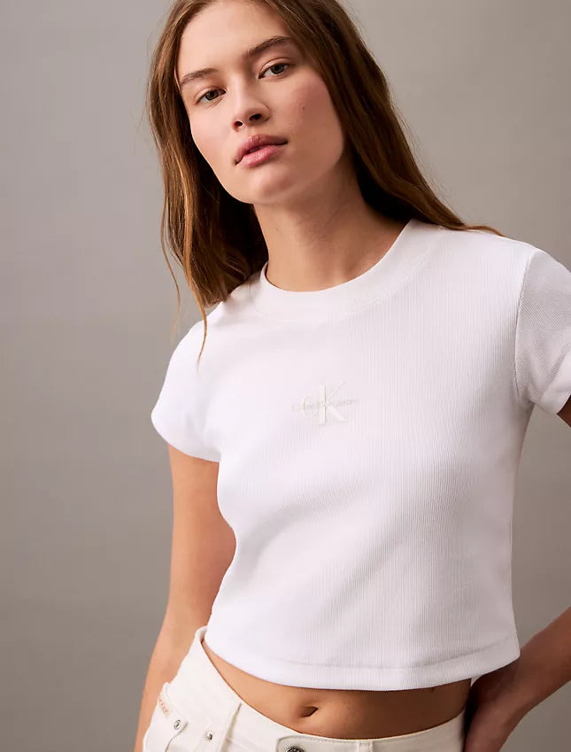 Calvin Klein Monogram Logo Ribbed Baby Tee