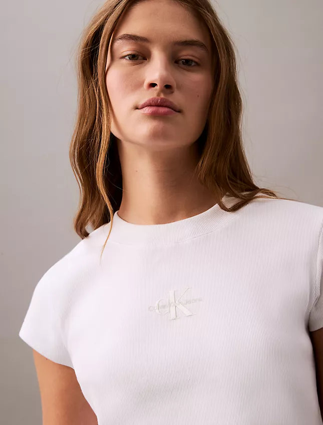 Calvin Klein Monogram Logo Ribbed Baby Tee