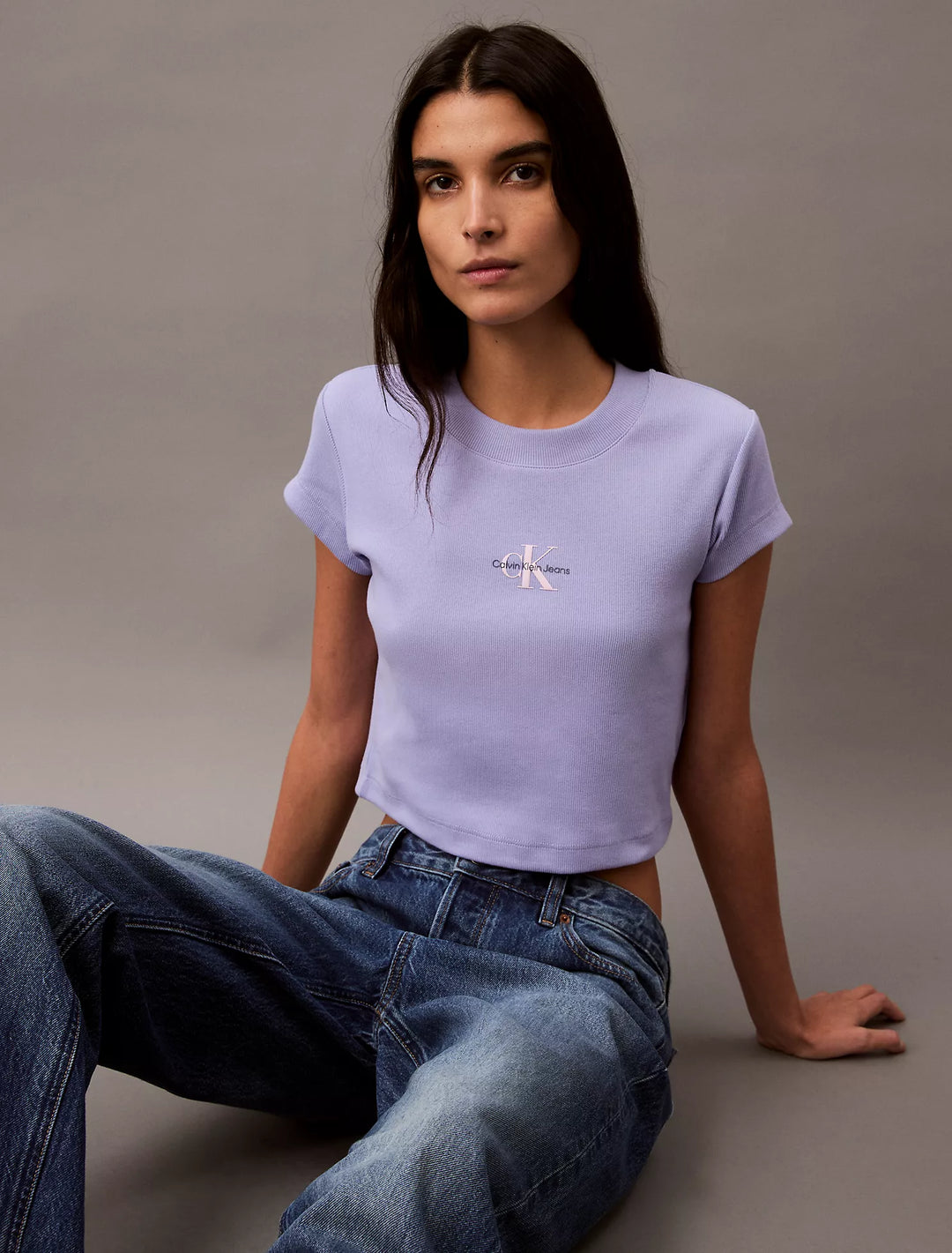 Calvin Klein Monogram Logo Ribbed Baby Tee