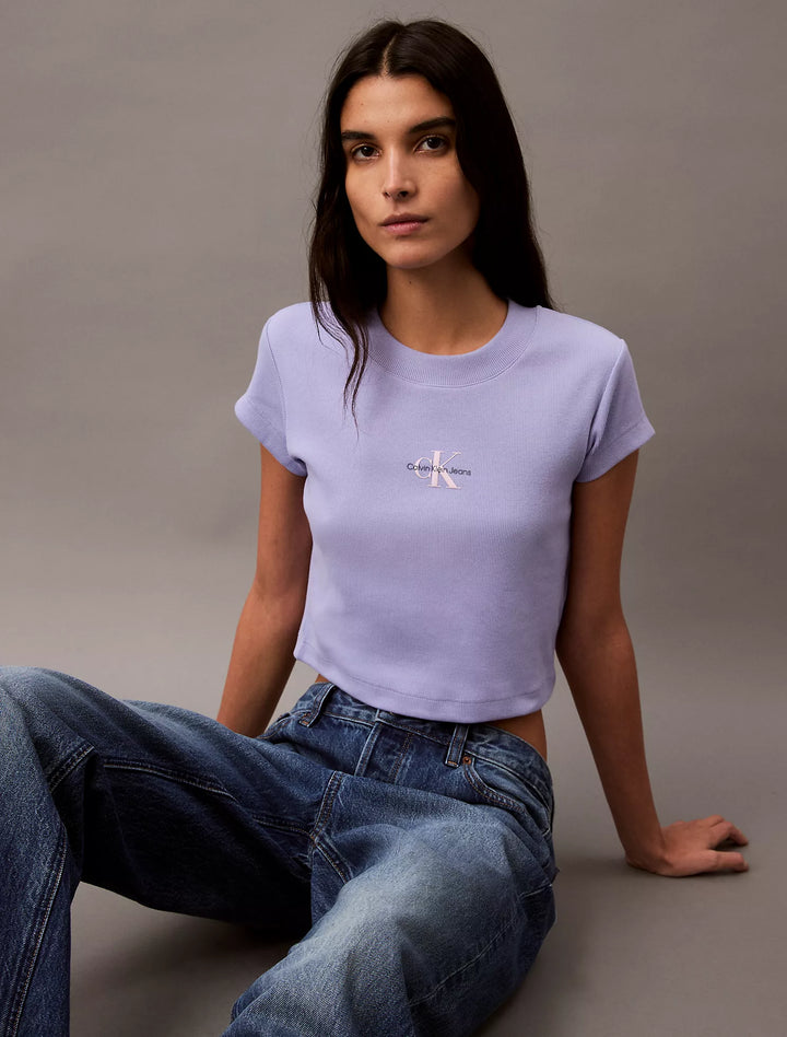 Calvin Klein Monogram Logo Ribbed Baby Tee