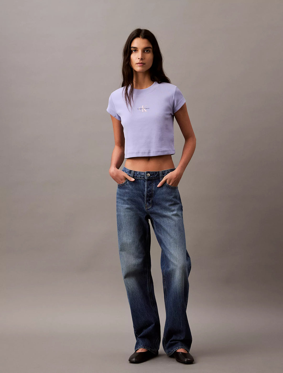 Calvin Klein Monogram Logo Ribbed Baby Tee