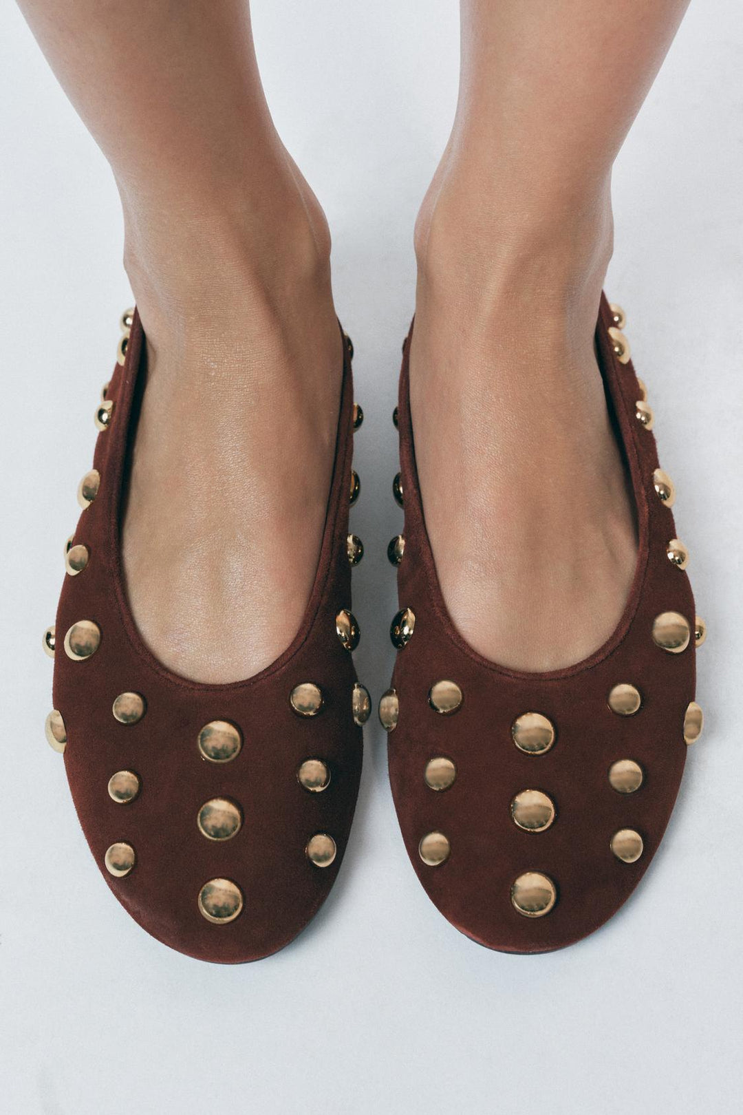 ZARA STUDDED SUEDE BALLET FLATS