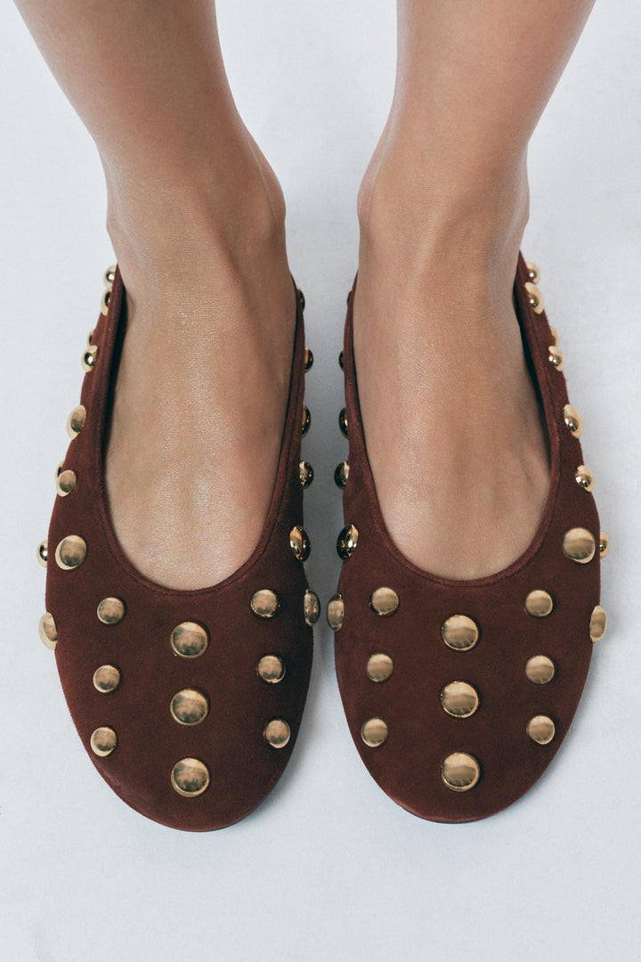 ZARA STUDDED SUEDE BALLET FLATS