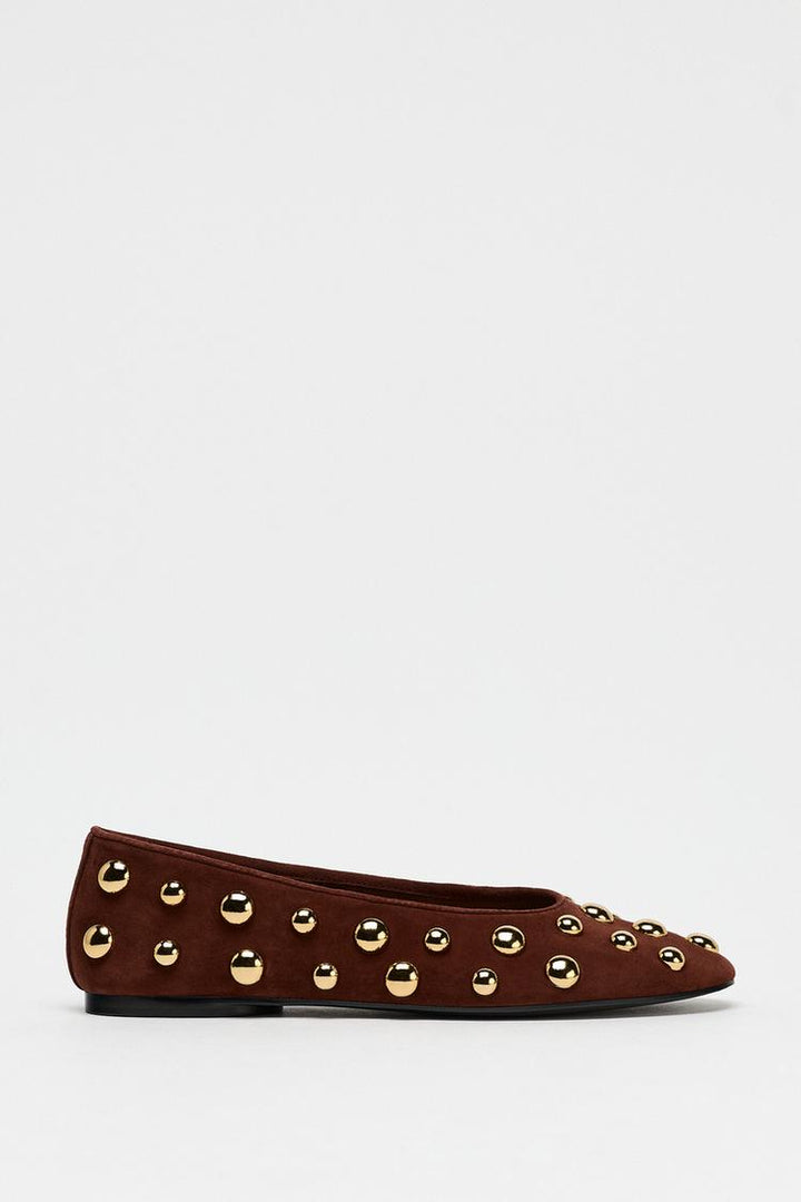 ZARA STUDDED SUEDE BALLET FLATS