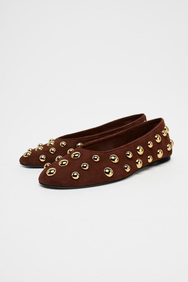 ZARA STUDDED SUEDE BALLET FLATS