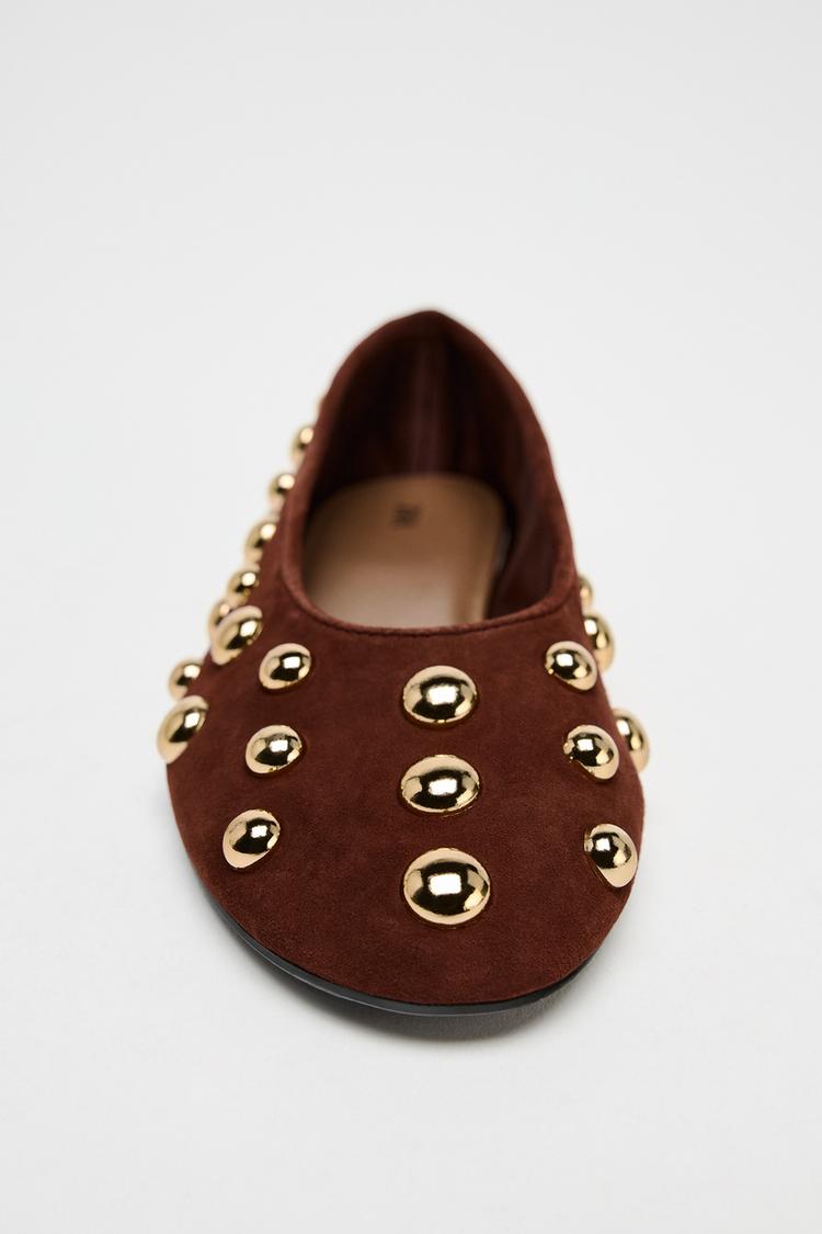 ZARA STUDDED SUEDE BALLET FLATS