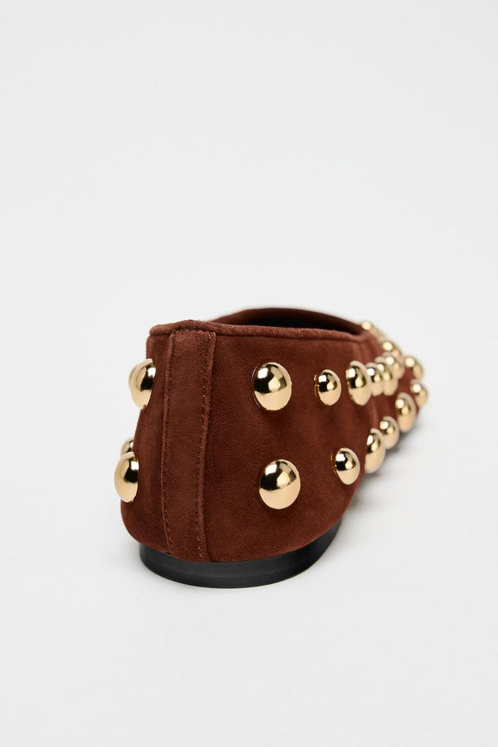 ZARA STUDDED SUEDE BALLET FLATS