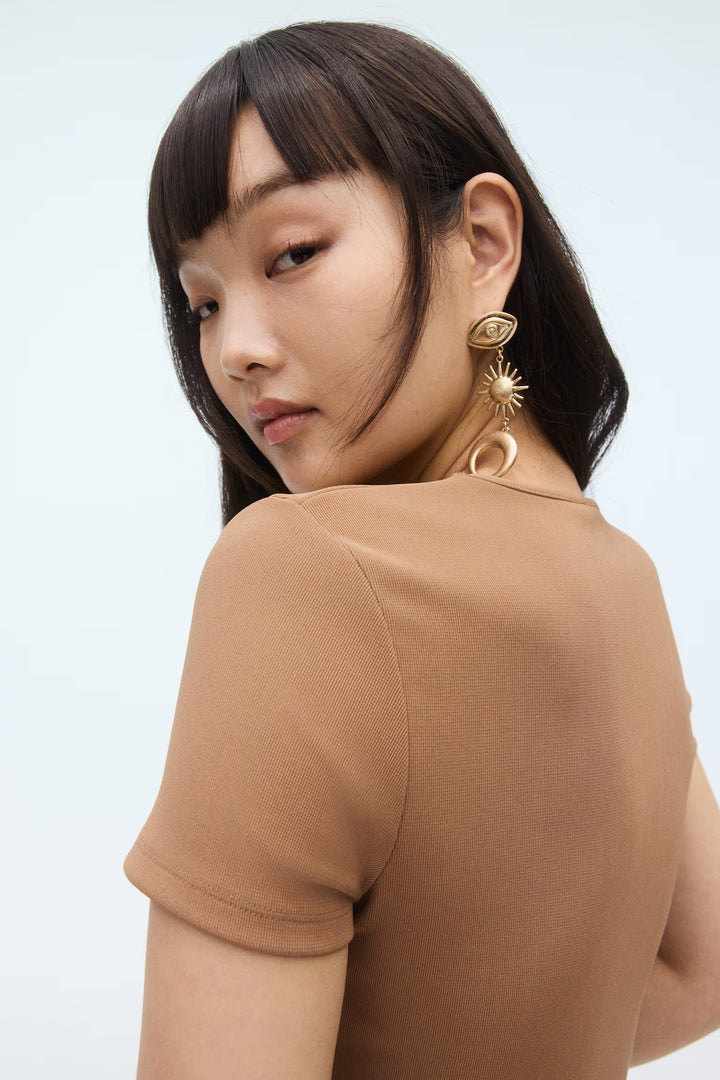 H&M Bead-Detail Ribbed T-Shirt