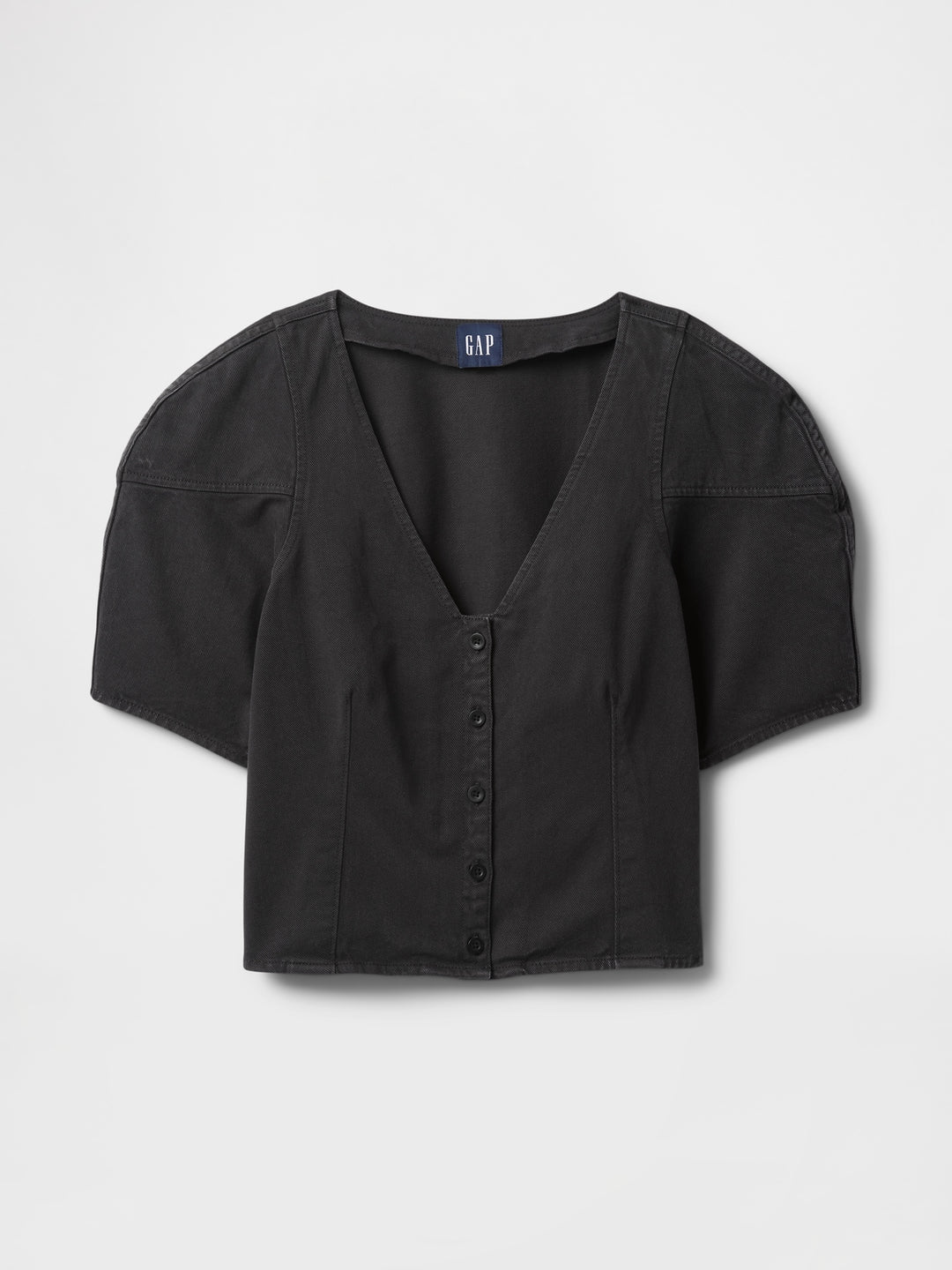 Gap Cropped Puff-Sleeve Denim Shirt