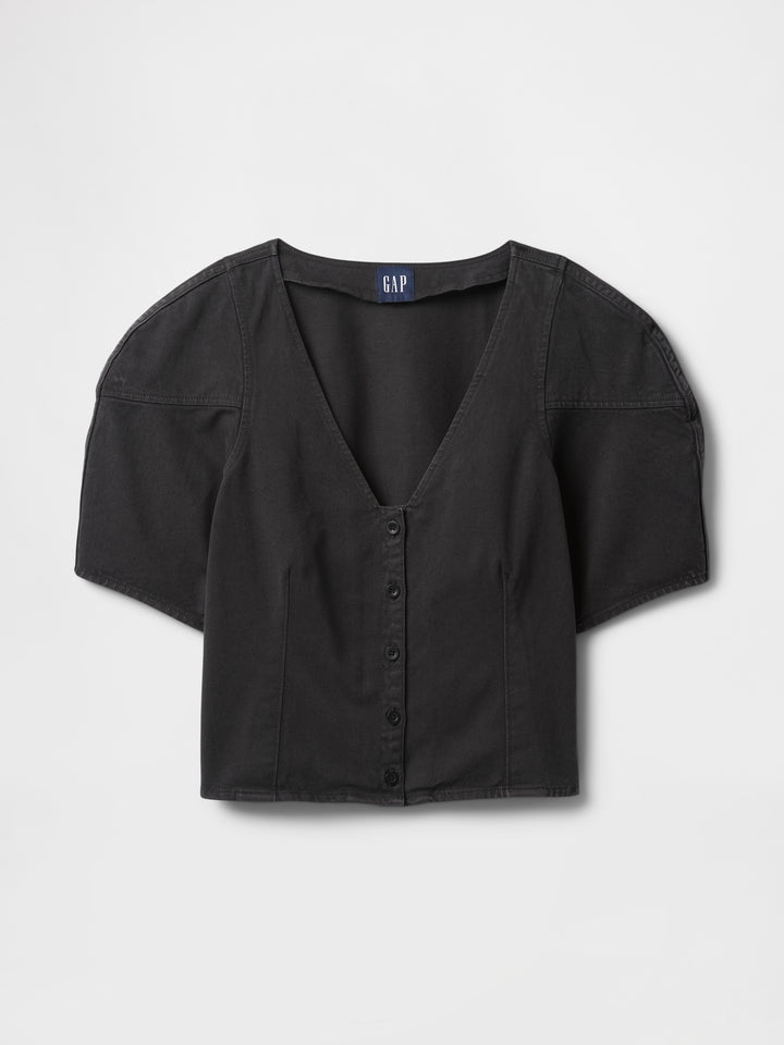 Gap Cropped Puff-Sleeve Denim Shirt