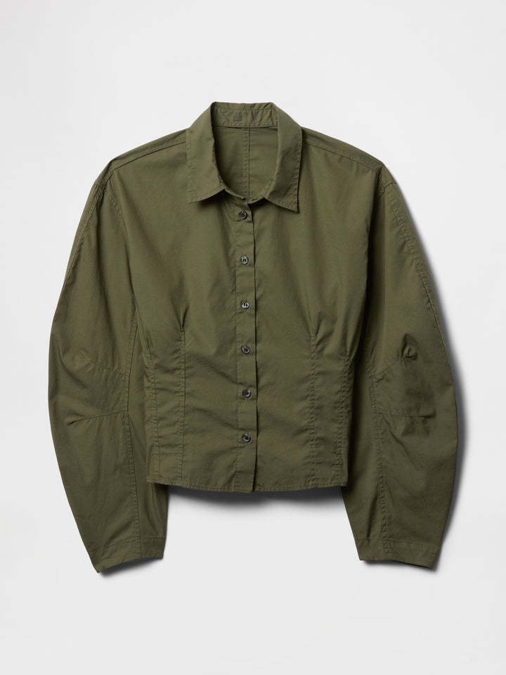 Gap Organic Cotton Poplin Barrel-Sleeve Cropped Shirt