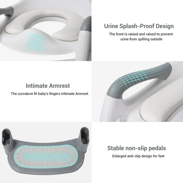 LIVINGbasics Foldable Potty Training Toilet Seat with Anti-Slip Step Stool Ladder and Soft Padded Cushion, Toddler Baby Toilet Potty Chair with 5 Adjustable Height