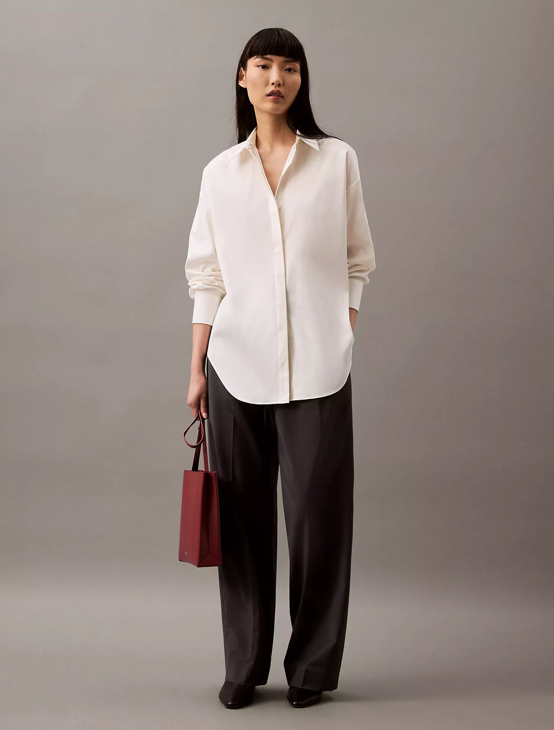 Calvin Klein Stretch Poplin Relaxed Fit Button-Down Shirt