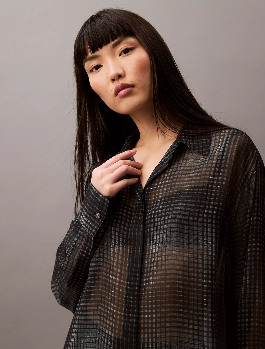 Calvin Klein Chiffon Printed Relaxed Button-Down Shirt