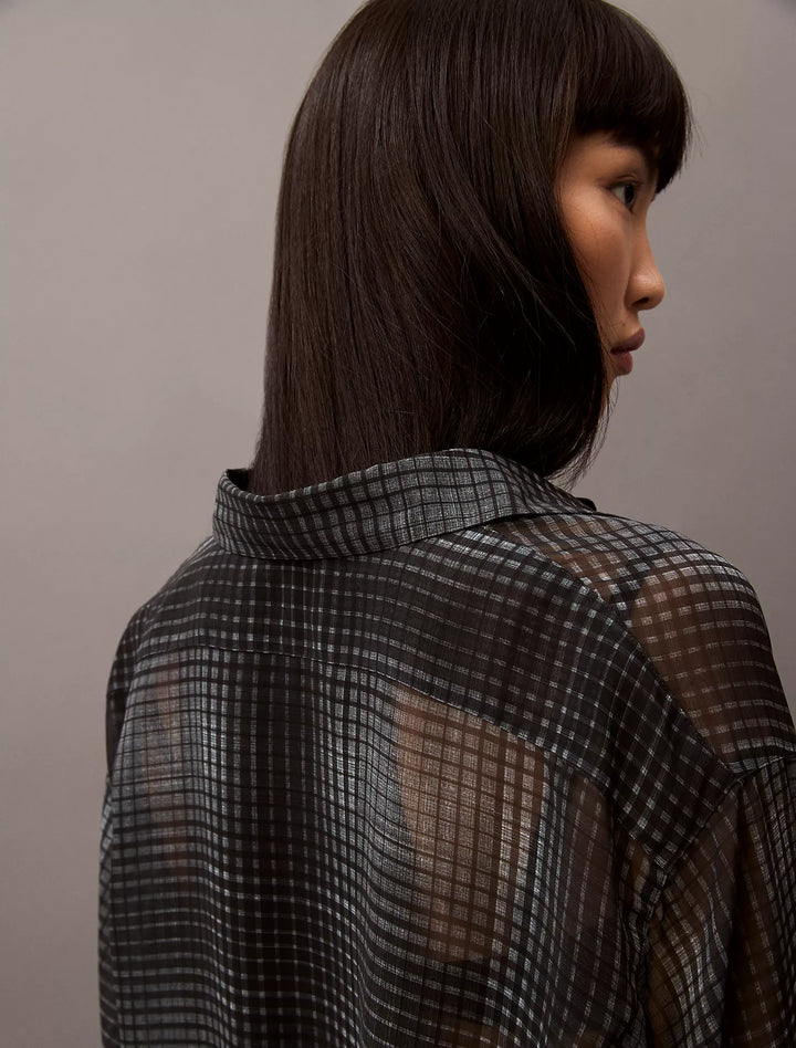 Calvin Klein Chiffon Printed Relaxed Button-Down Shirt