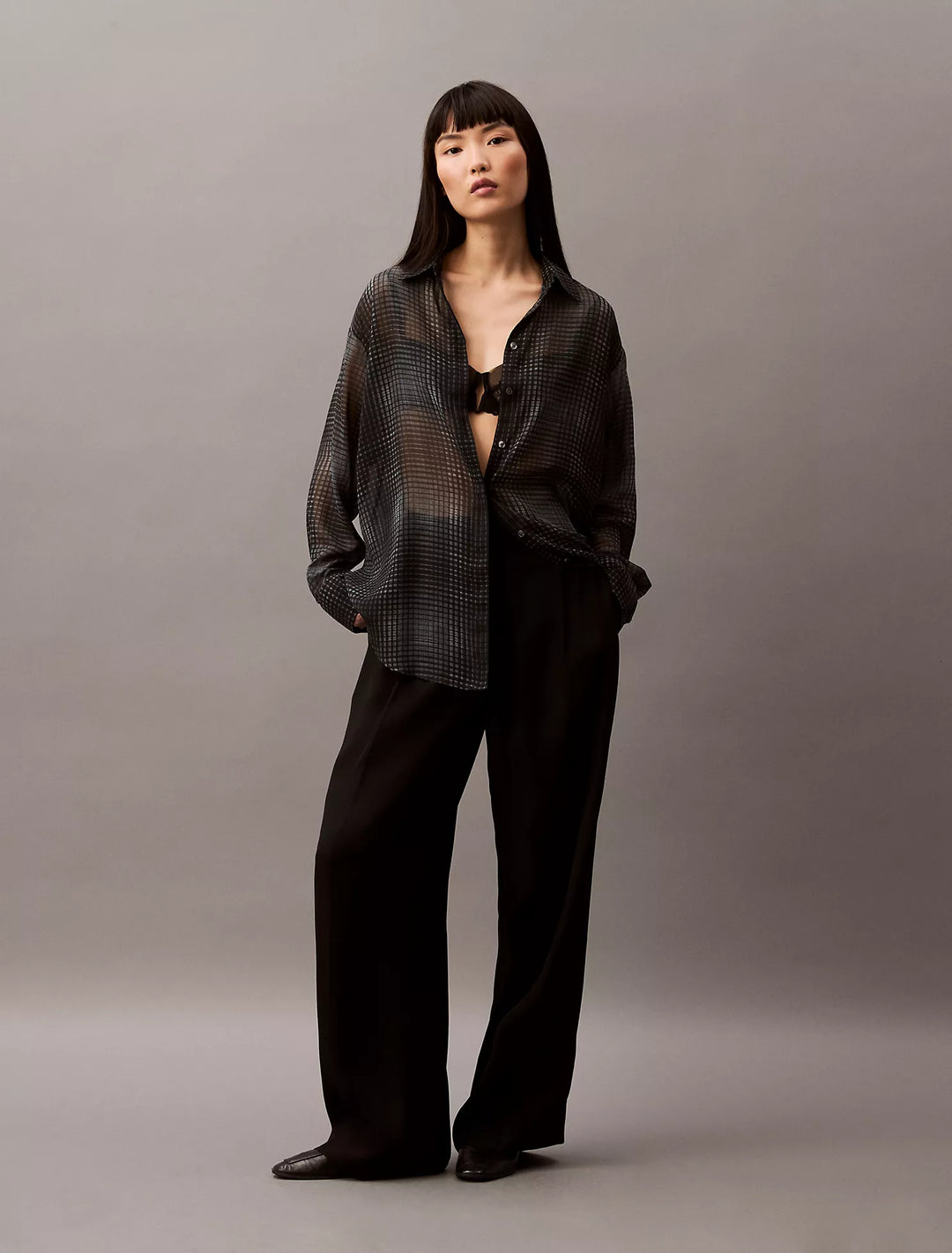 Calvin Klein Chiffon Printed Relaxed Button-Down Shirt