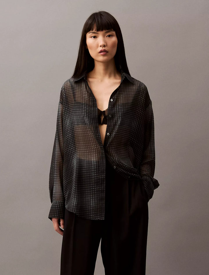 Calvin Klein Chiffon Printed Relaxed Button-Down Shirt