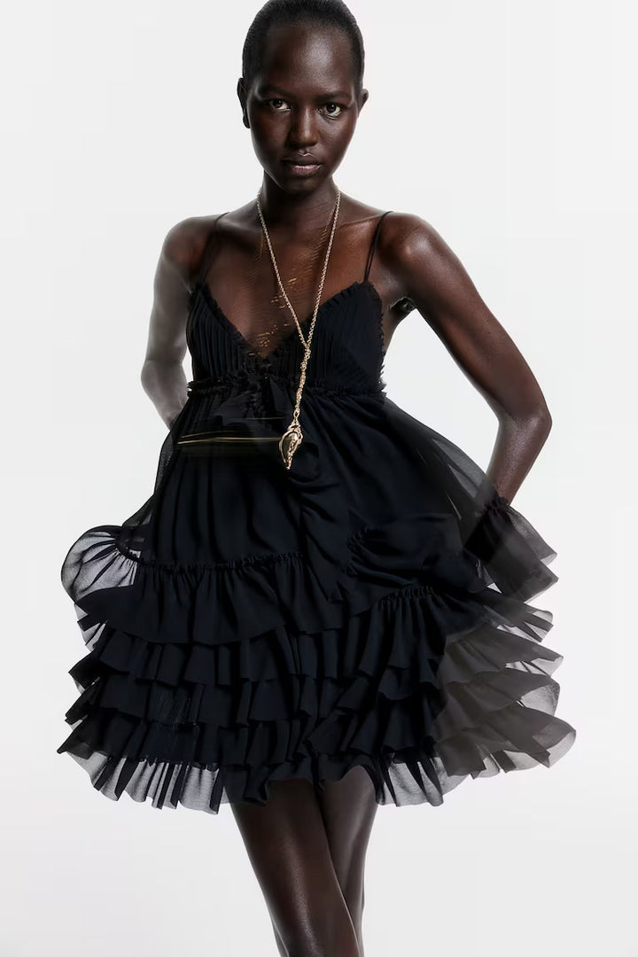 H&M Ruffled Chiffon Strappy Dress