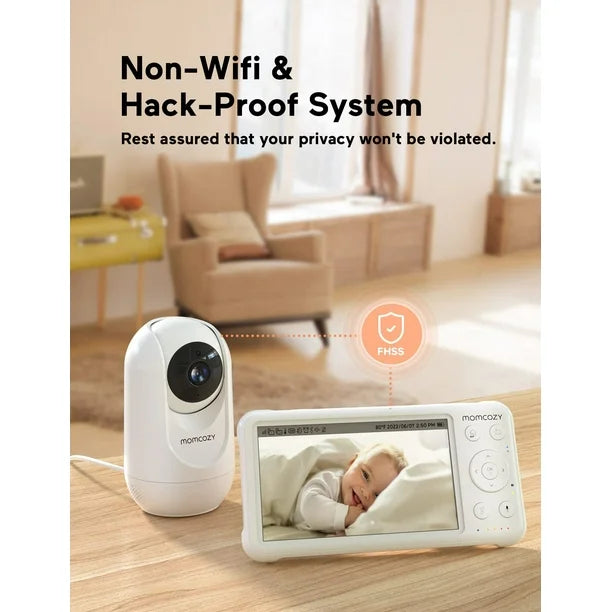 Momcozy Video Baby Monitor, 1080P 5" HD Baby Monitor with Camera and Audio, Infrared Night Vision, 5000mAh Battery, 2-Way Audio, Wide-angle View Temperature Sensor Lullabies