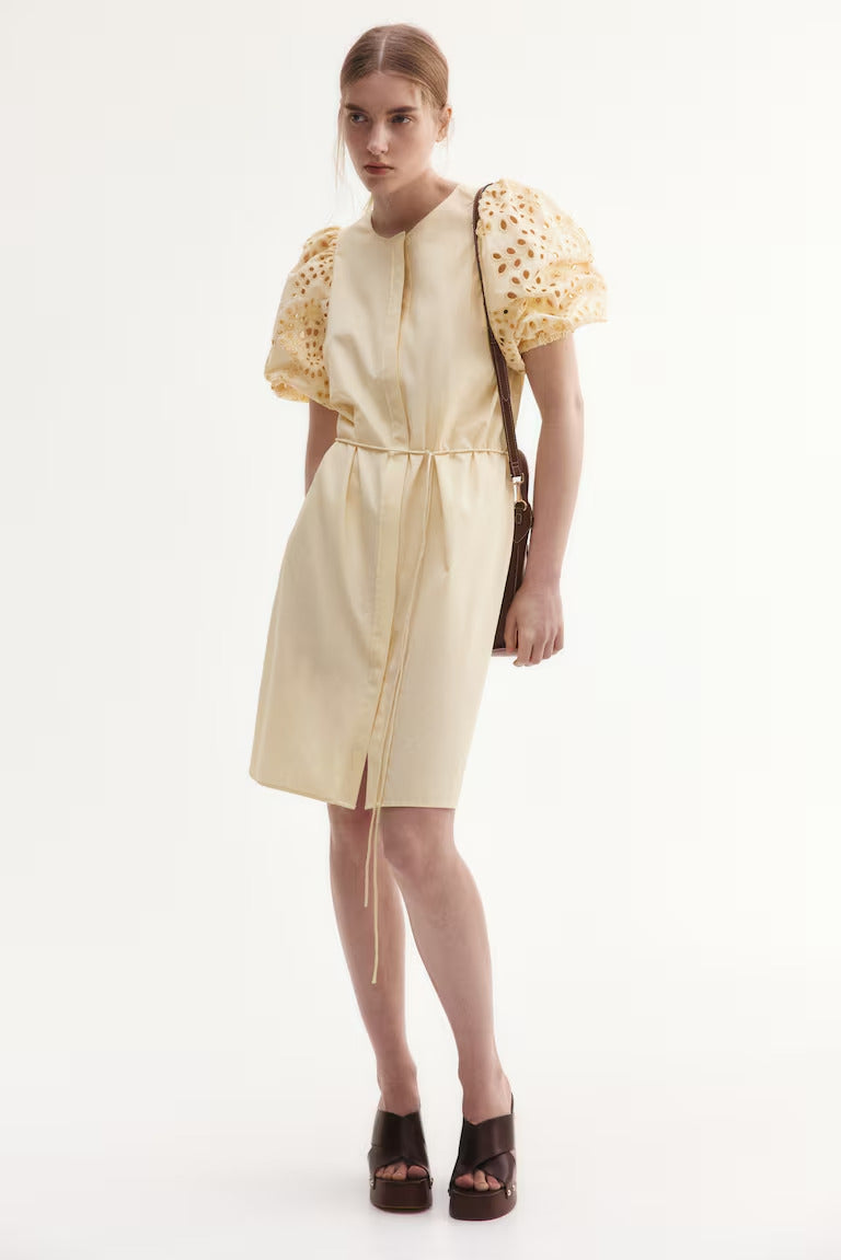 H&M Dress with Eyelet-Embroidered Sleeves
