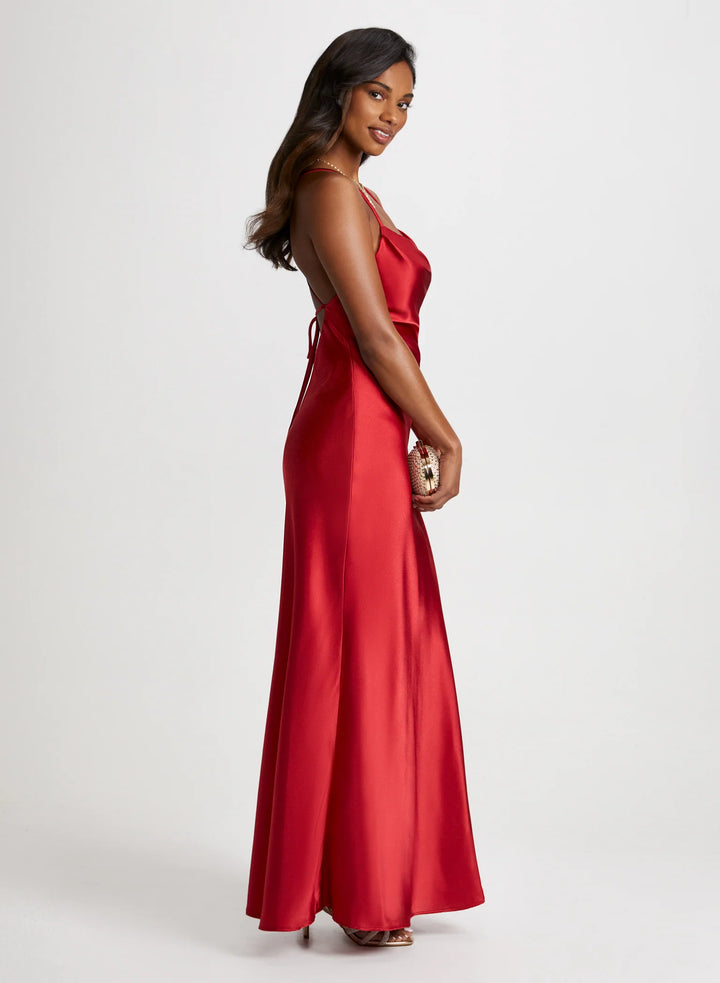 LAURA Drape Neck Satin Dress