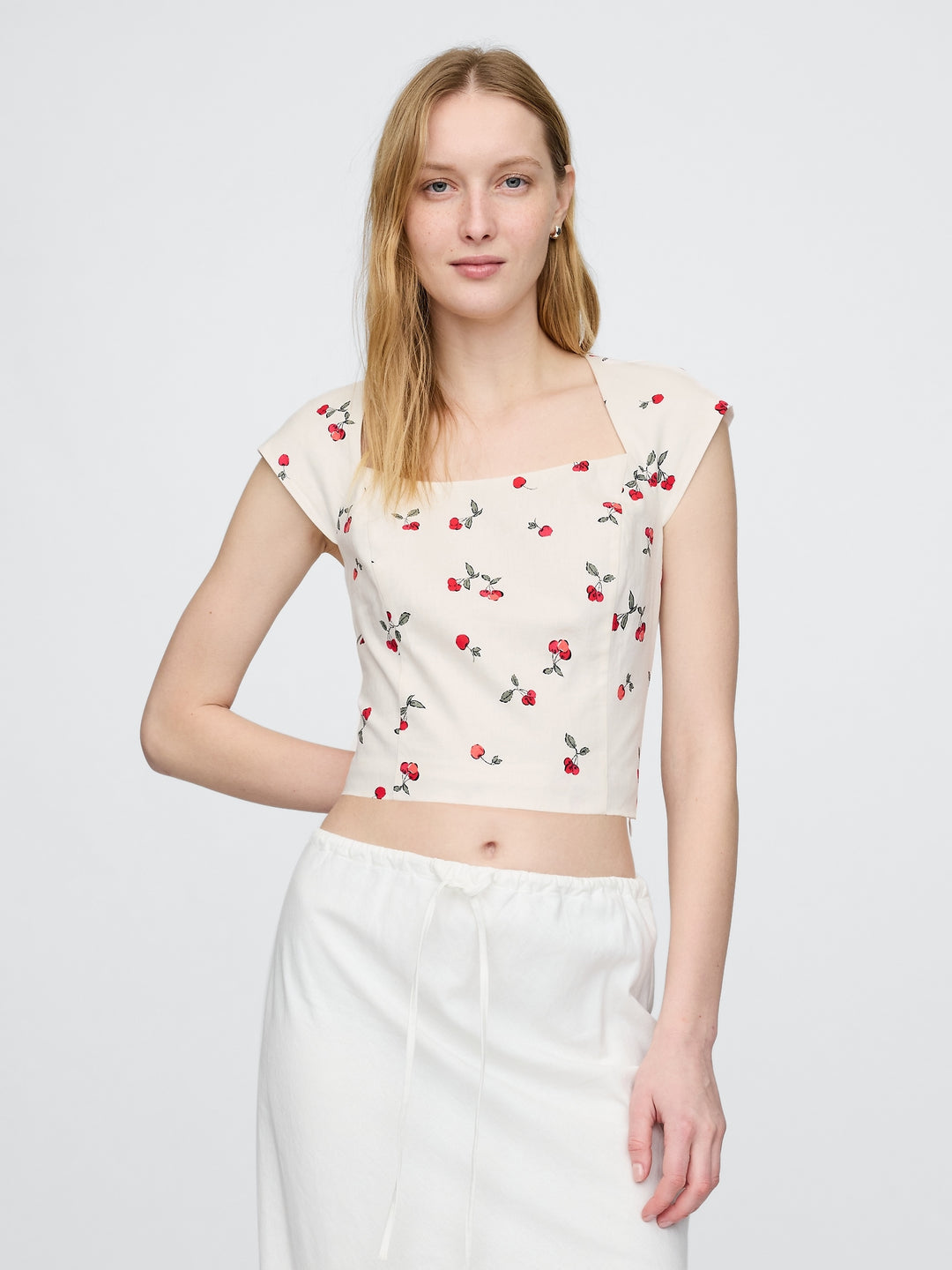Gap Linen-Blend Cap-Sleeve Cropped Top