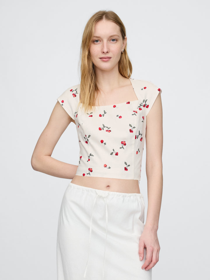 Gap Linen-Blend Cap-Sleeve Cropped Top