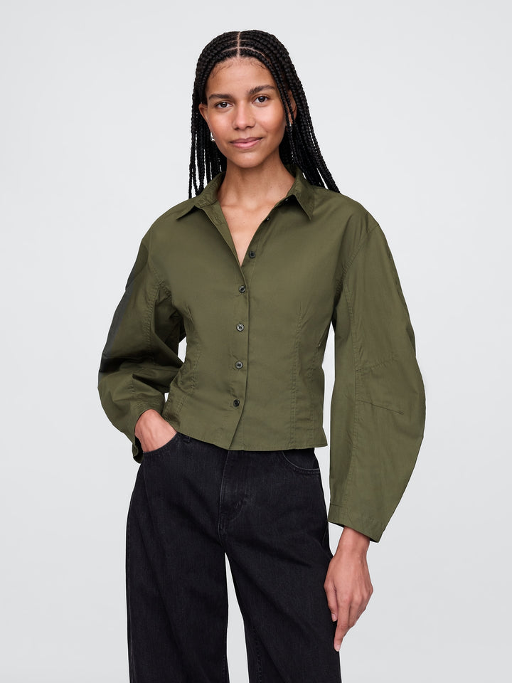 Gap Organic Cotton Poplin Barrel-Sleeve Cropped Shirt