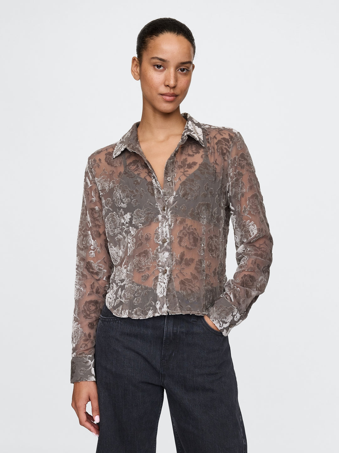 Gap Cropped Velvet Shirt