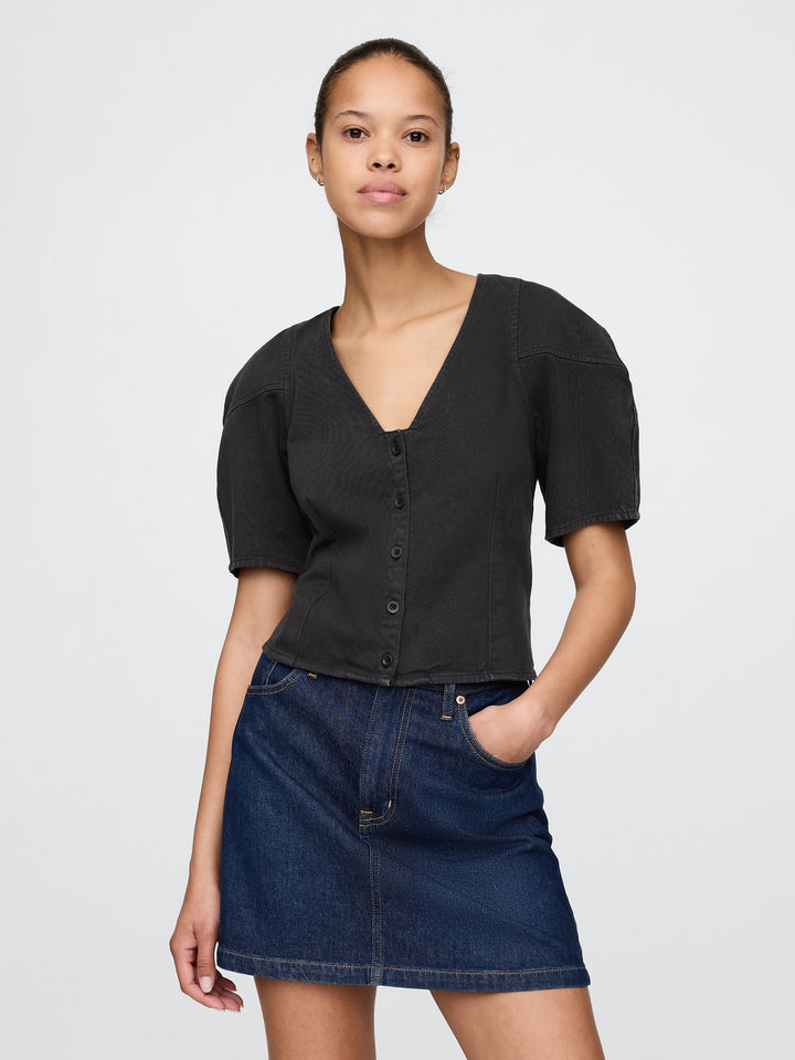 Gap Cropped Puff-Sleeve Denim Shirt