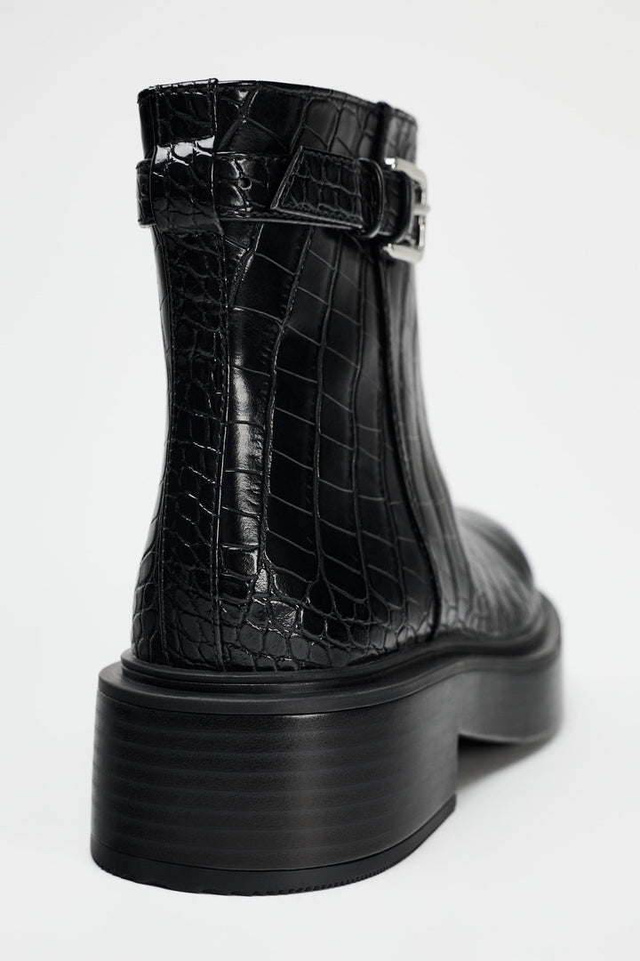 MOCK CROC FLAT ANKLE BOOTS