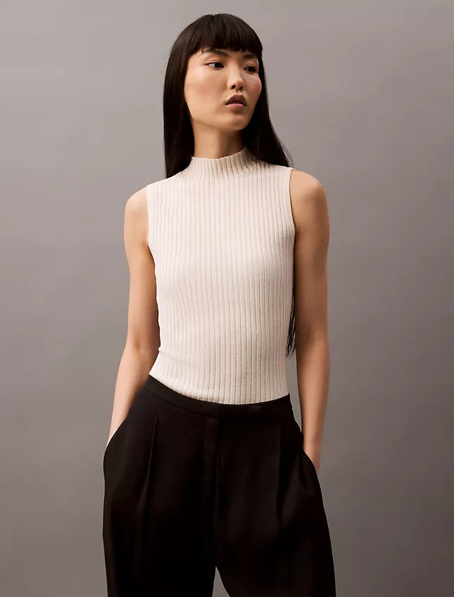 Calvin Klein Silk Cashmere Mock Neck Tank Top