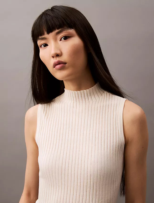 Calvin Klein Silk Cashmere Mock Neck Tank Top