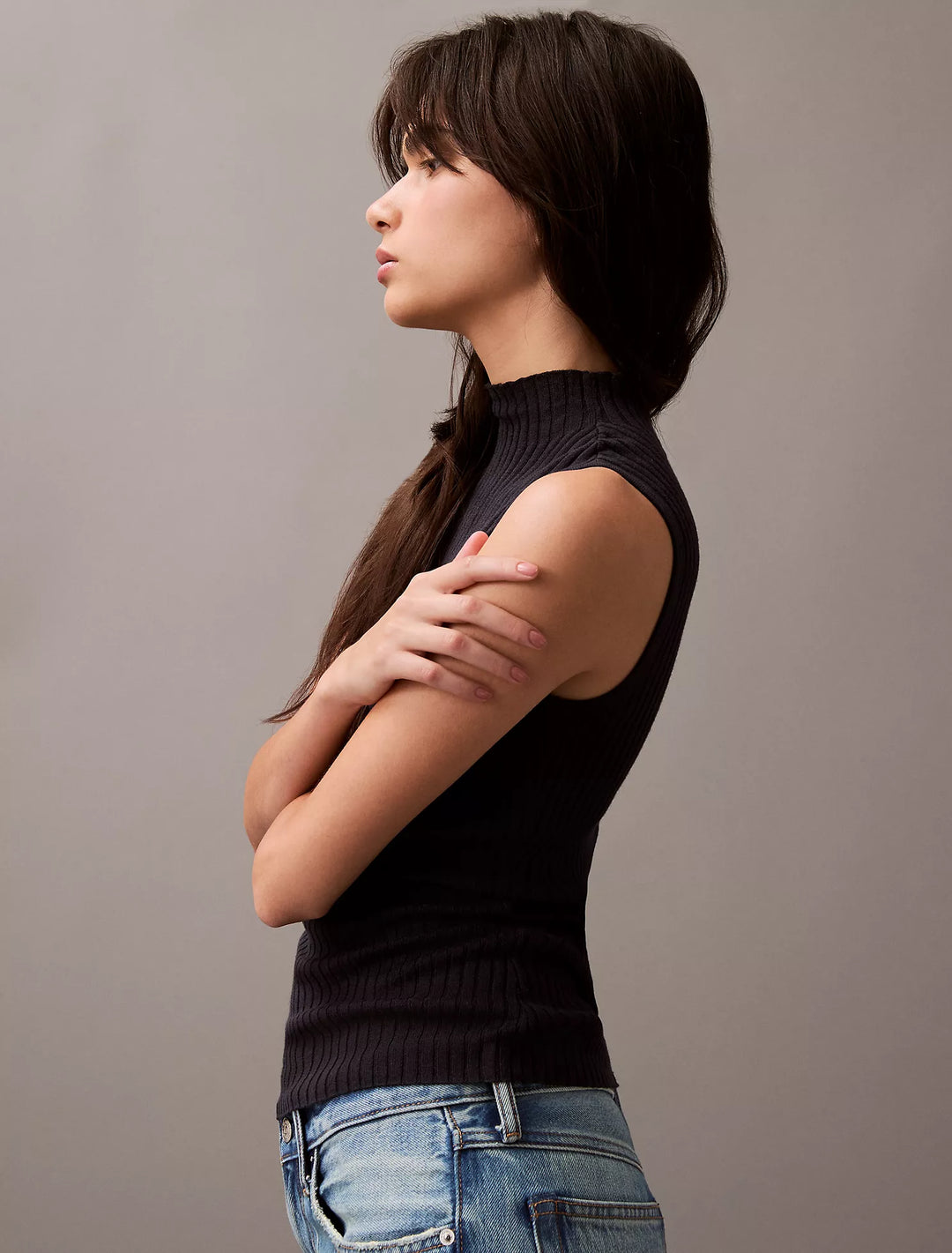 Calvin Klein Silk Cashmere Mock Neck Tank Top