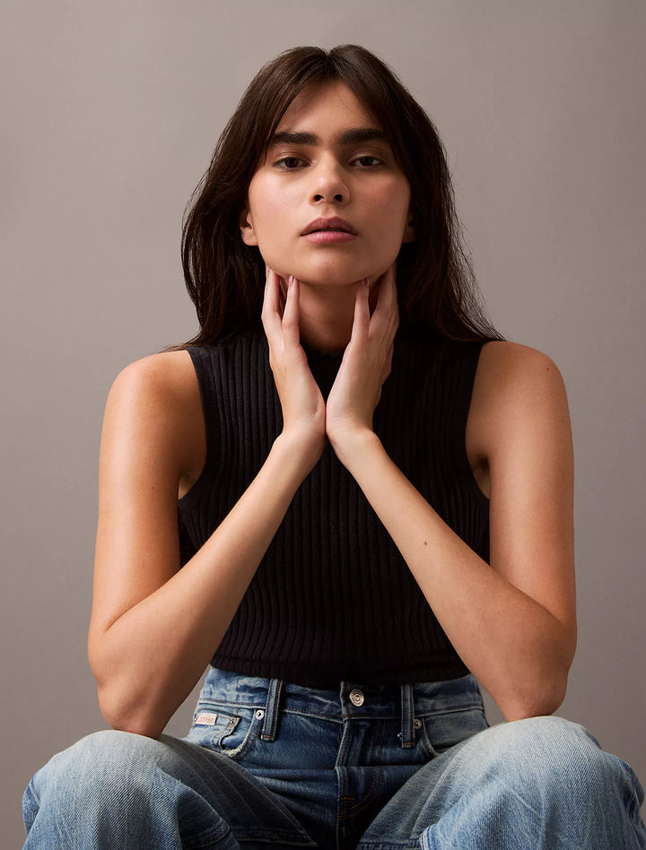 Calvin Klein Silk Cashmere Mock Neck Tank Top