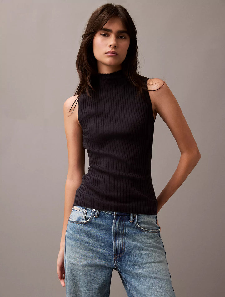 Calvin Klein Silk Cashmere Mock Neck Tank Top