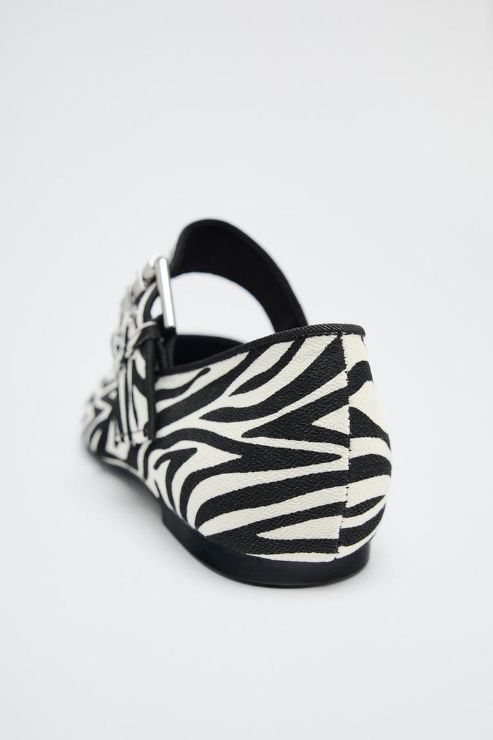 ZARA ANIMAL PRINT BUCKLE BALLET FLATS