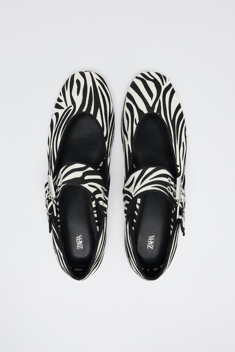 ZARA ANIMAL PRINT BUCKLE BALLET FLATS