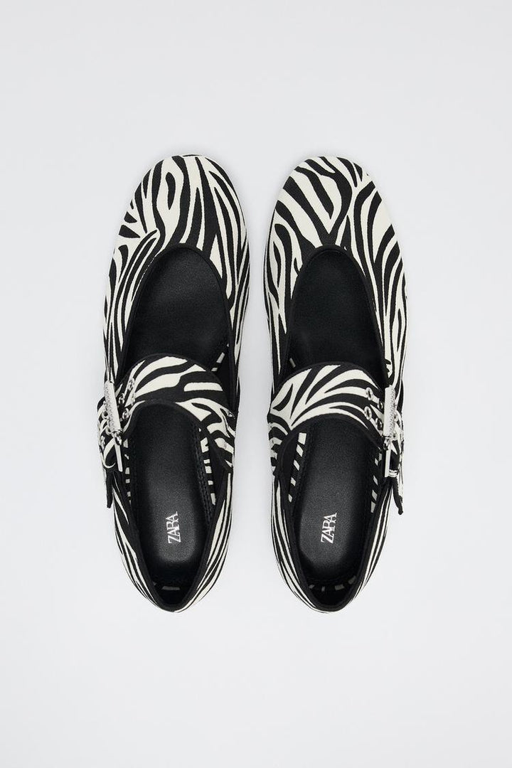ZARA ANIMAL PRINT BUCKLE BALLET FLATS