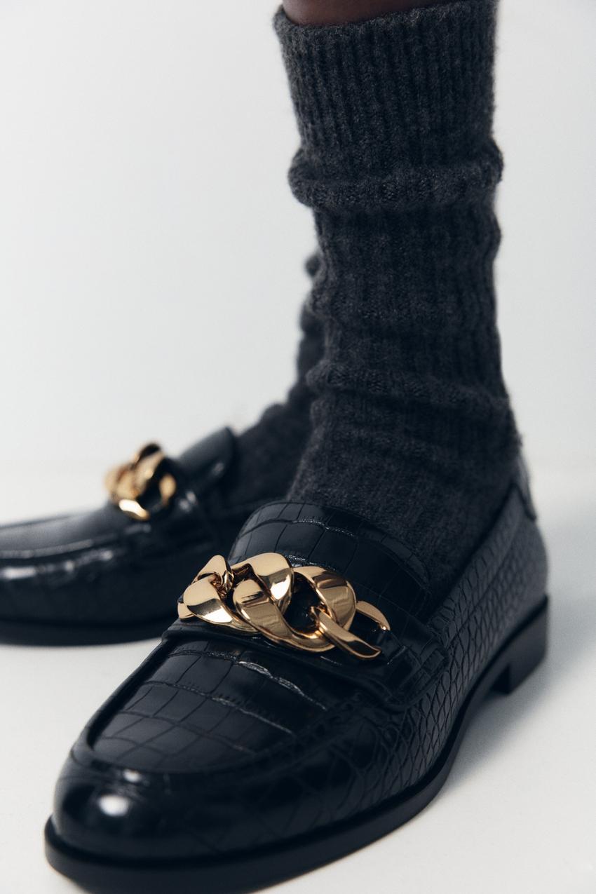 ZARA CHAIN EMBOSSED LOAFERS
