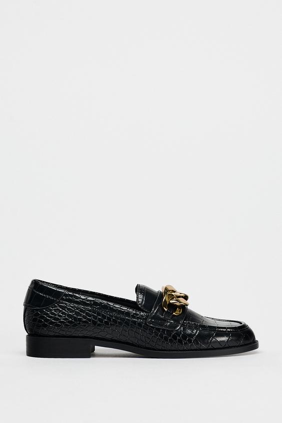 ZARA CHAIN EMBOSSED LOAFERS