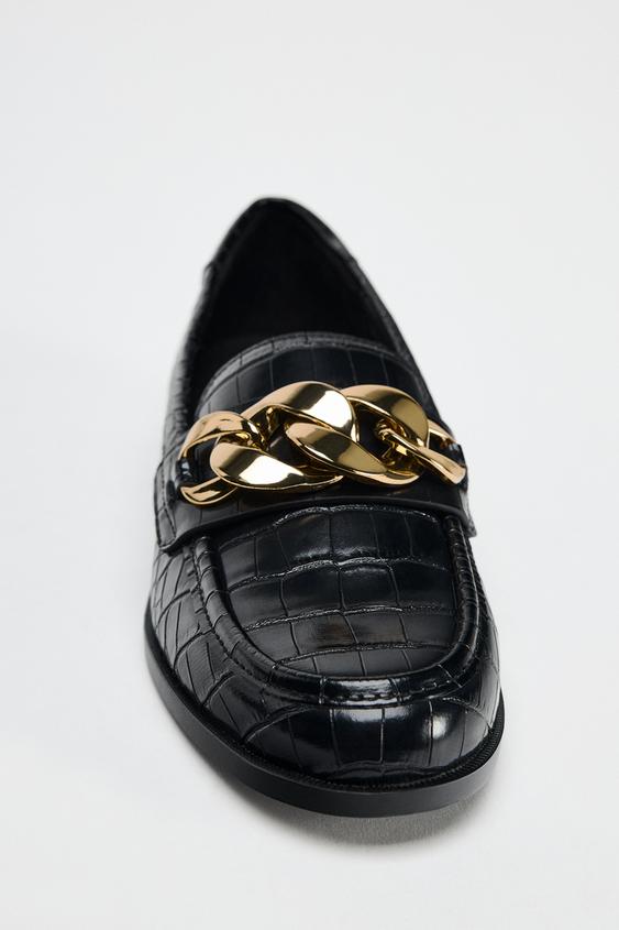 ZARA CHAIN EMBOSSED LOAFERS