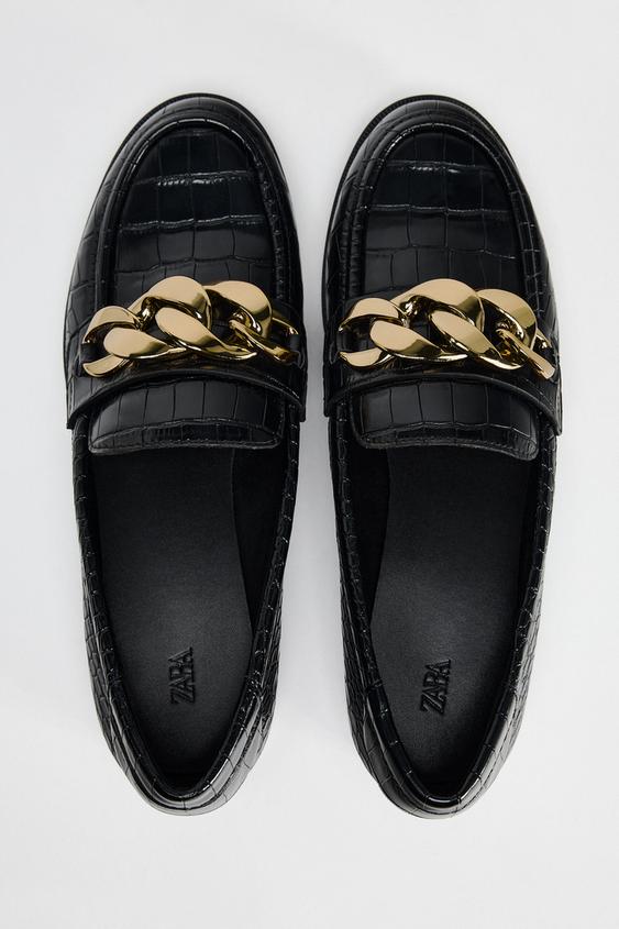 ZARA CHAIN EMBOSSED LOAFERS