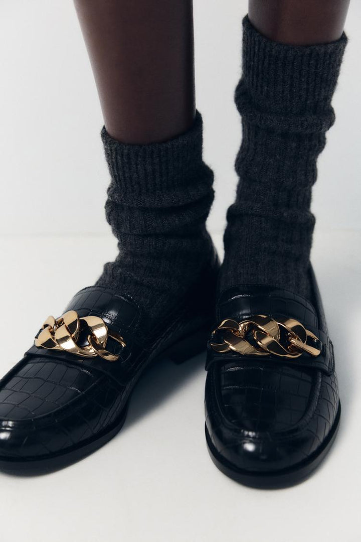 ZARA CHAIN EMBOSSED LOAFERS