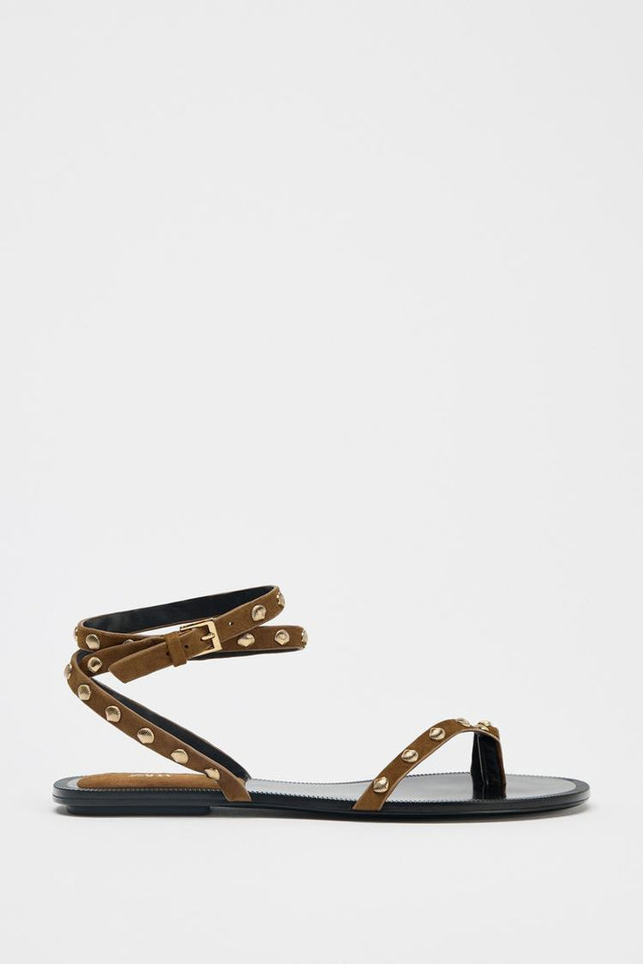 ZARA LEATHER STUDDED STRAP SANDALS