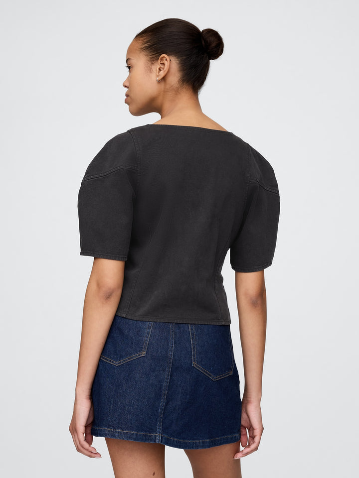 Gap Cropped Puff-Sleeve Denim Shirt