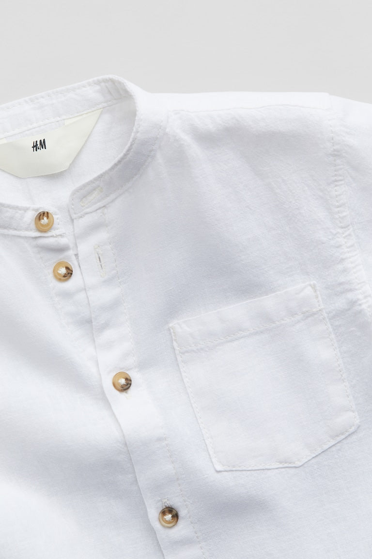 H&M Linen-blend Band Collar Shirt