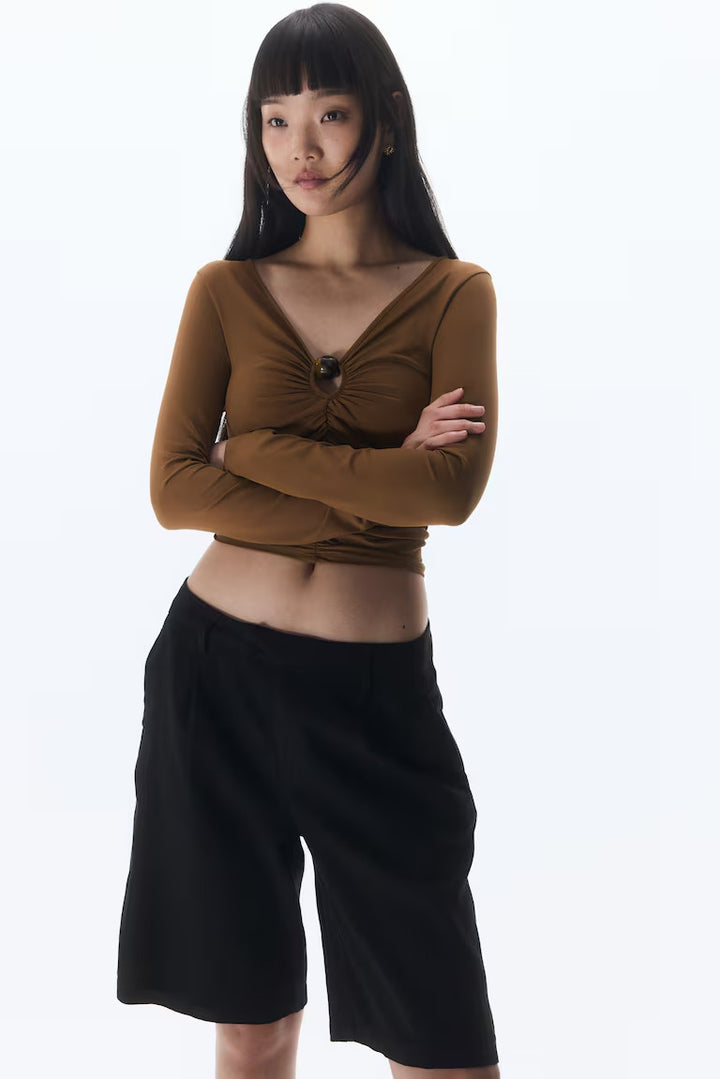 H&M KNEE-LENGTH LINEN-BLEND SHORTS